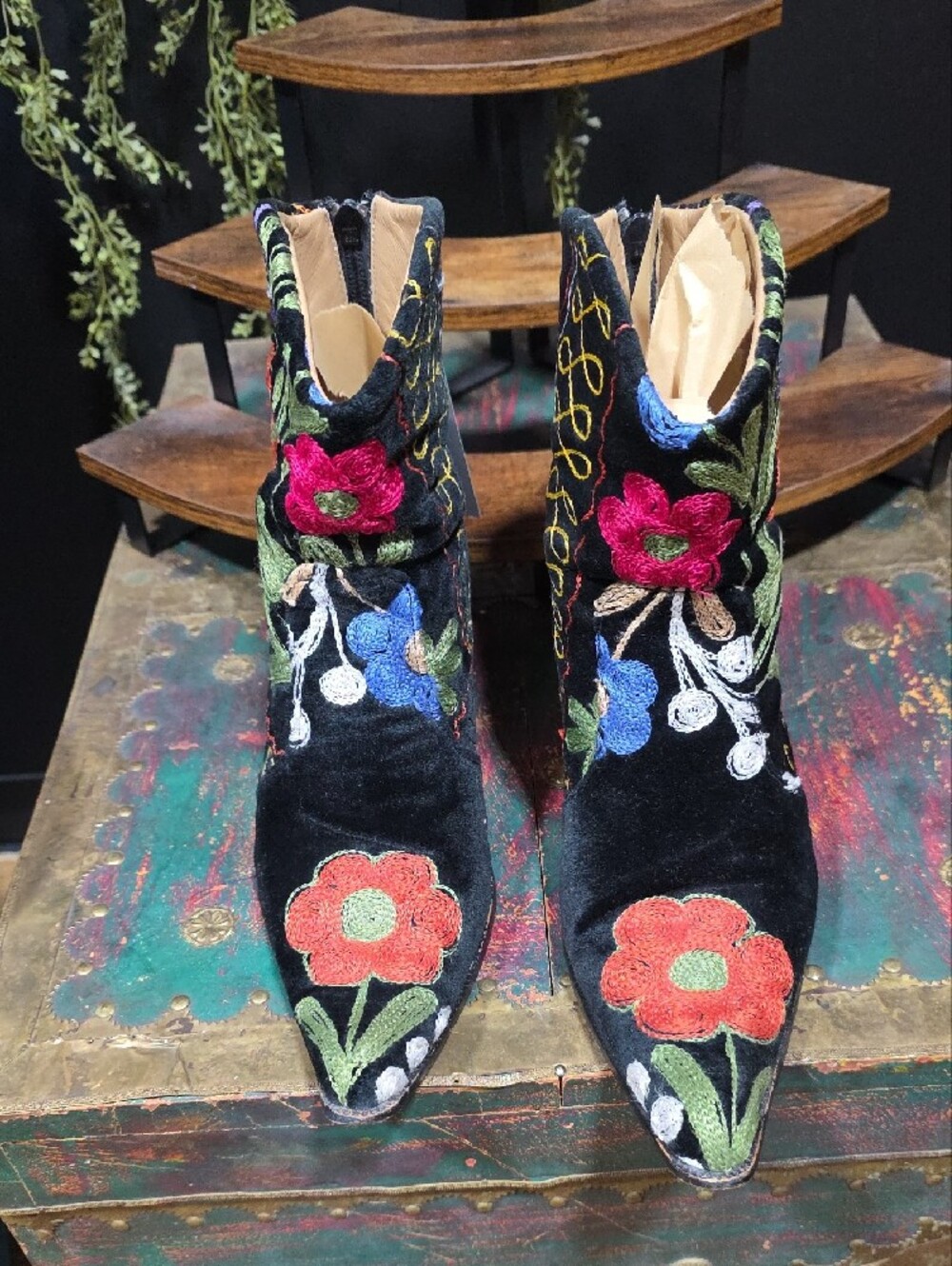Embroidered Black Floral Western Ankle Boots - Picture 9 of 12